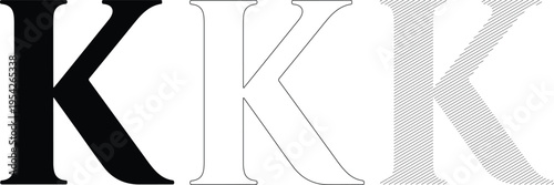 Three 'K' Letter Variations: Solid Outline and Striped Vector Graphics