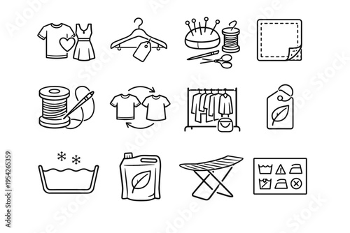 Hand eco vector icons sewing icon clothing habits fabric hanger swap second