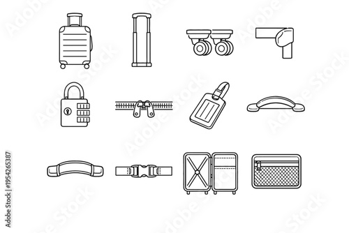 Set generation icon lock image vector luggage mesh simple wheel corner tag