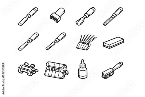 Simple guide vector blade honing image generation round gouge sharpening icon brush