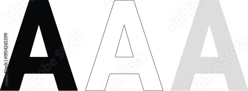 Three A Letter Variations: Solid Black Outline and Striped Texture Vector