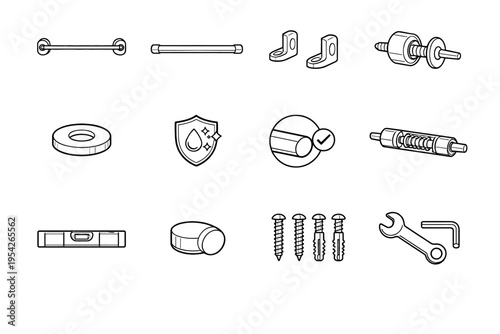 Leveling vector fixture wall end icons core bar edge finish installation icon