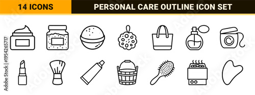 Wellness and Personal Care Ultra-Minimalist Monoline Outline Icon Set Featuring Geometric Line Art Symbols for Spa, Beauty, and Holistic Living.