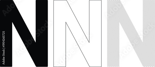 Three N Letters Different StylesSolid Outline Pattern Vector Graphic Design
