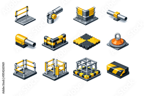 Corner resistant locking panel impact vector set icon system protection image simple