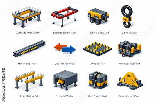 Image piece handling crane gantry simple vector icon service lifting generation carriage