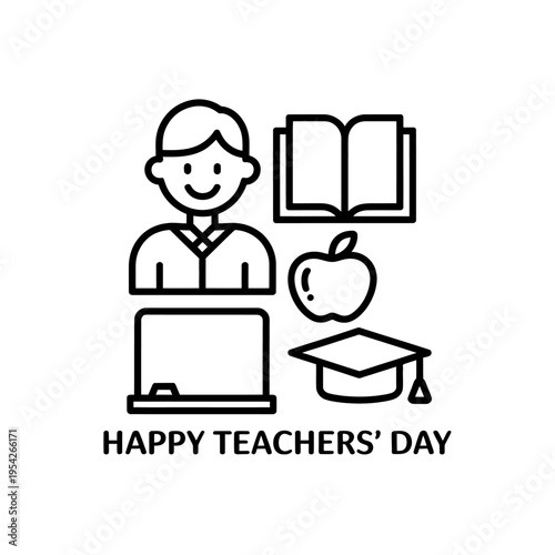 Happy teachers day illustration with student teacher book apple