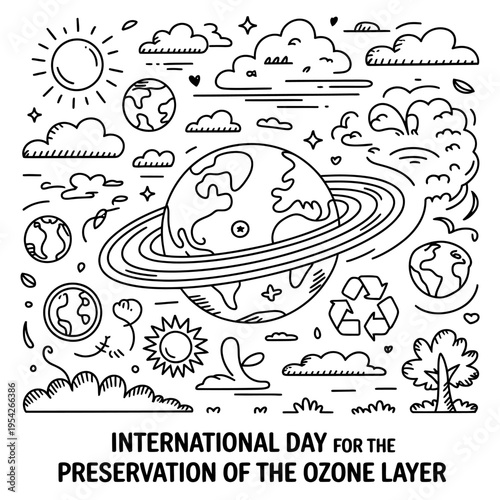 International day ozone layer preservation earth planet and recycling symbol