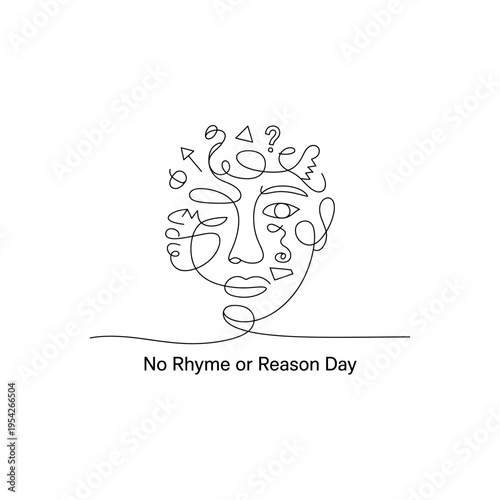 No rhyme or reason day face silhouette formed by messy continuous line drawing
