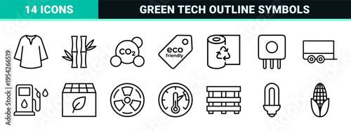 Sustainable Industry and Green Tech Concept Icons featuring Ultra-Minimalist Monoline Symbols for Circular Economy and Eco-Friendly Energy