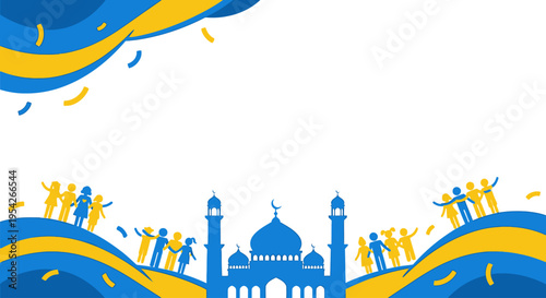 Eid Mubarak Celebration Mosque Silhouette Graphic.