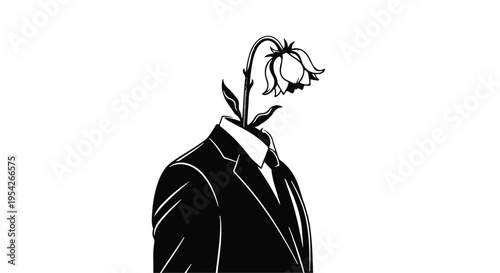 Businessman with flower for head in suit