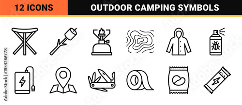 Outdoor Adventure and Nature Conservation Ultra-Minimalist Monoline Icon Set for Professional UI UX Design and Environmental Branding