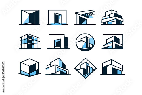 Sun shadow structure image architectural icon simple form vector mark badge built