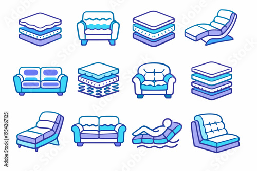 Zones relaxation armchair comfort image seating icon plush sofa set vector simple