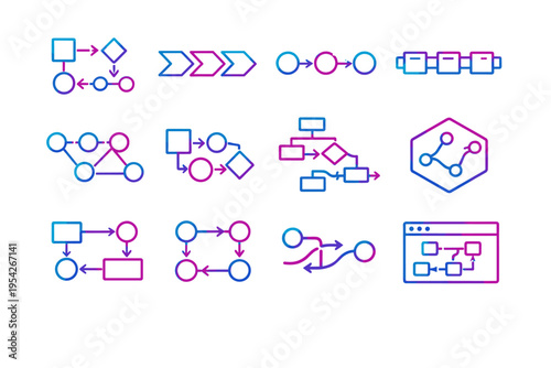 Sequence nodes simple ui icon symbol process path generation flow image vector