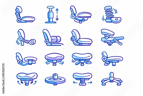 Icon support seating height chair comfort resistance mechanics backrest posture vector calm