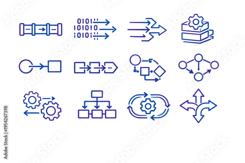 Flow output simple icon badge tech data logical input generation vector arrows