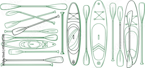 Collection of Diverse Paddle Designs in Green Outline
