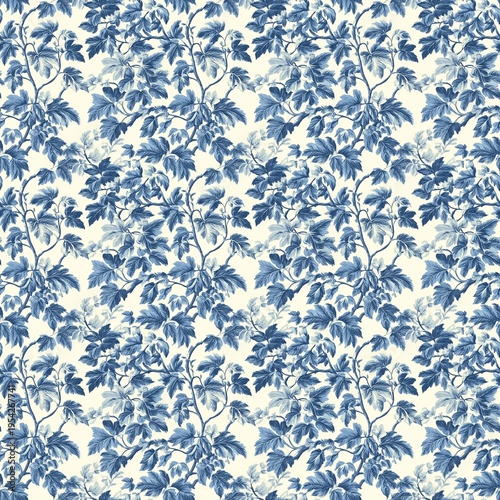 Fotografie Blue Floral Seamless Pattern, Chinese Porcelain Decorative Background