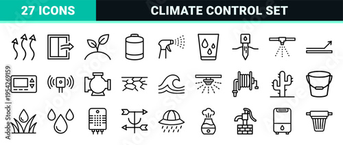 Humidity Control and Meteorology Geometric Line Icons for Smart Home Interfaces and Climate Monitoring Systems