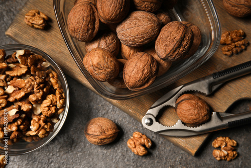 Bowls with tasty walnuts an...