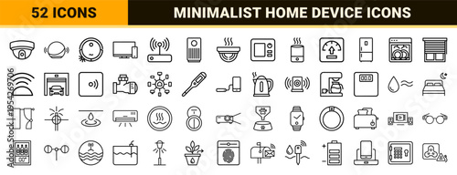 Smart Home Automation and IoT Device Ultra-Minimalist Monoline Icons for High-End Digital Interface and Modern Corporate Systems Branding