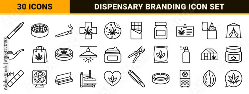 Cannabis Industry and Medical Marijuana Culture Ultra-Minimalist Monoline Vector Icons for Dispensary Branding and Retail Signage Design.