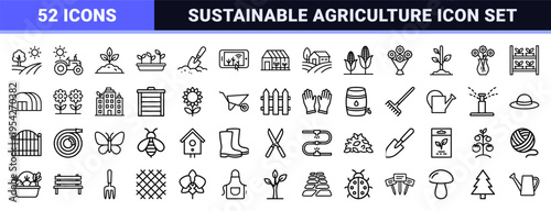 Modern Agriculture and Sustainable Planting Ultra-Minimalist Monoline Geometric Line Art Icons for Smart Farming and Horticulture Utility
