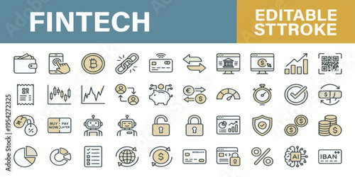 Colorful fintect illustration with financial and technological elements in modern style