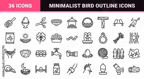 Ultra-Minimalist Avian Nesting Line Art Symbol Set; Professional Geometric Vector Icons for Ornithology, Bird Care, and Wildlife Conservation.