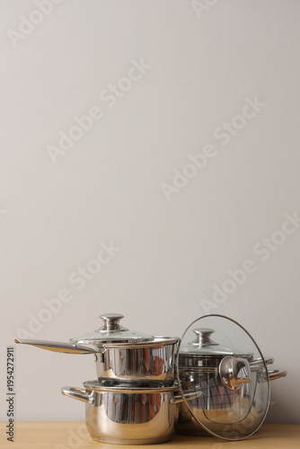 Stainless cooking pots on t...