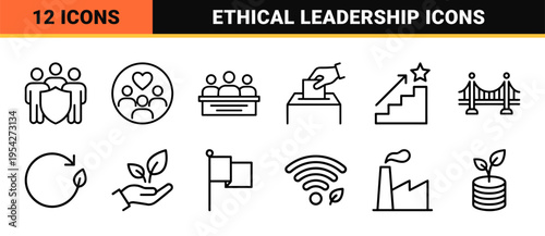 Social Governance and ESG Corporate Ethics Ultra-Minimalist Monoline Icon Set for Sustainable Business and Public Policy Design
