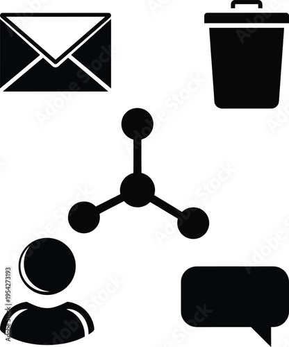 Icons representing communication, networking, and user interaction in a digital interface