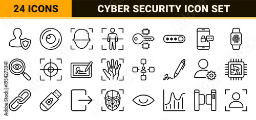 Biometric Security and Digital Identity Verification Ultra-Minimalist Monoline Vector Icon Set for UI UX Design