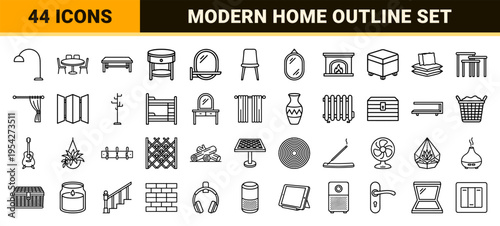 Interior Design Furniture Symbols and Home Decor Ultra Minimalist Geometric Line Art Icons for Architectural Floor Plans and Living Spaces