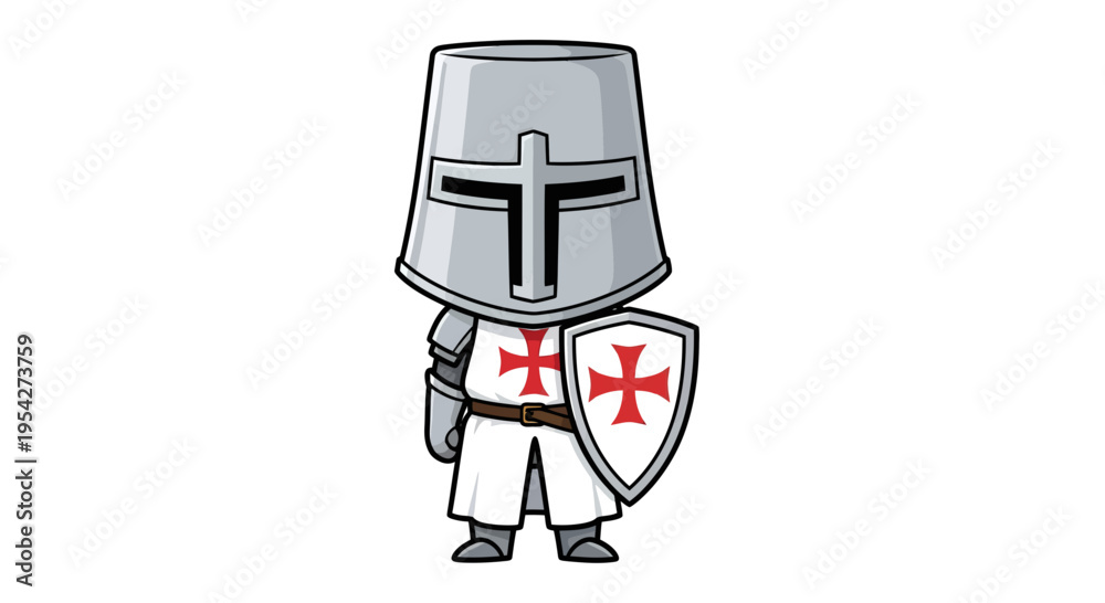 Fototapeta premium Knight Vector Illustration, Cartoon Style Graphic, Medieval Theme, Shield and Cross, for Design
