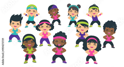 Kids dancing illustration, vector style graphic, for fitness, active lifestyle, healthy living