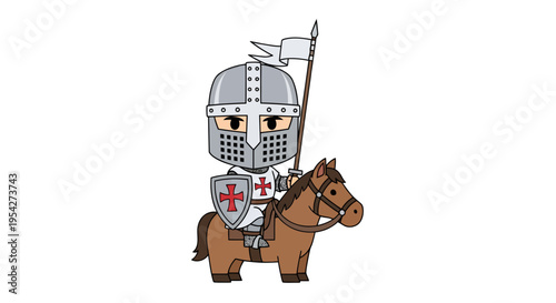 Knight on Horse Vector Illustration, Cartoon Style, Medieval Theme for Design