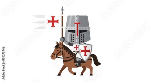 Knight on Horse Vector Illustration, Medieval Warrior, Cartoon Style Graphic for Design