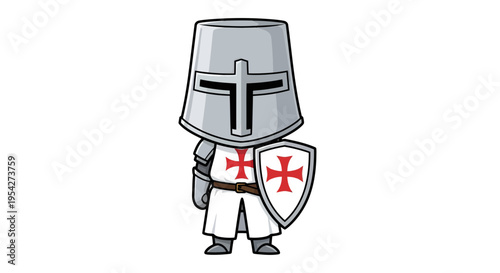 Knight Vector Illustration, Cartoon Style Graphic, Medieval Theme, Shield and Cross, for Design