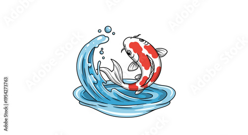 Koi Fish Vector Illustration, Japanese Art, Water Splash, Graphic Design, for Print, EPS