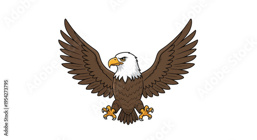 Majestic cartoon bald eagle with outstretched wings on a white background