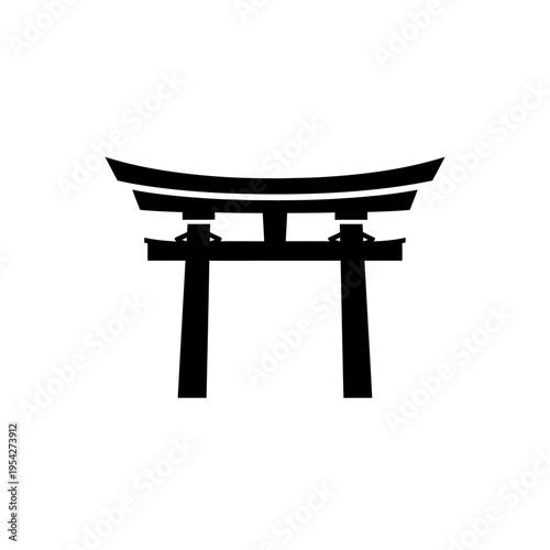 Black silhouette of a traditional Japanese torii gate, a symbol of Shinto shrines and sacred spaces