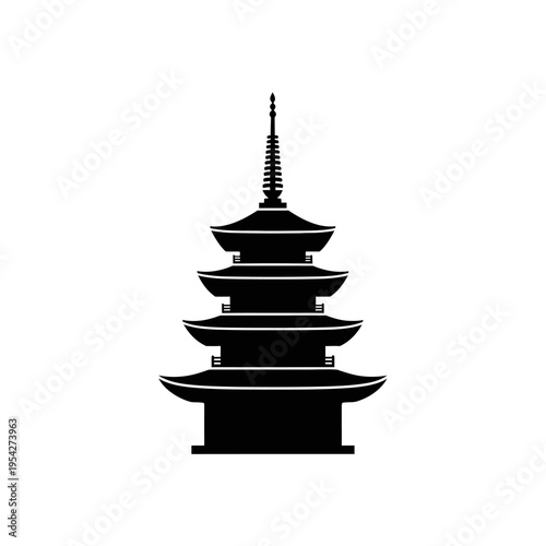 Clean Spiritual Asian Pagoda Silhouette Vector Illustration of a Traditional Tiered Temple Structure, Symbolizing Peace, Meditation, and Cultural Heritage
