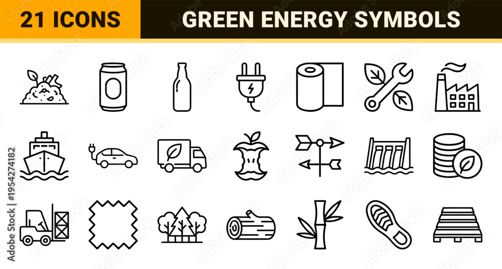 Fototapeta premium Ultra-Minimalist Monoline Circular Economy Icons featuring Geometric Line Art Symbols for Sustainable Logistics and Green Energy Solutions