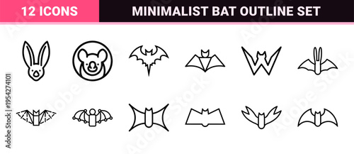 Ultra-Minimalist Monoline Bat Silhouettes and Night Wildlife Outline Symbols for Ecological Mapping and Scientific Branding