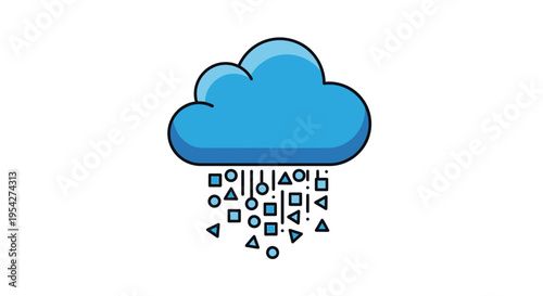 Cloud with falling data points rain.