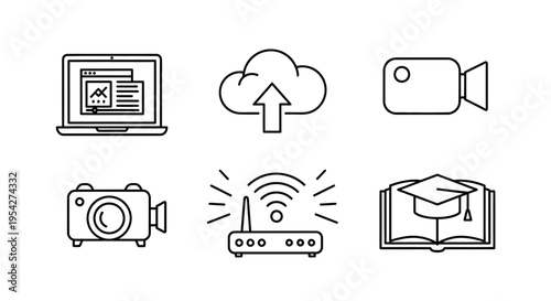 Icons of online education technology.