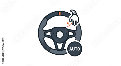 Hand on Automatic Car Steering Wheel.